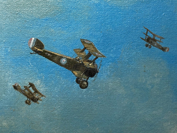 Oil Painting 1917 Air Battle Arras British Sopwith Triplanes Duel German Albatross DII Byplanes - Cheshire Antiques Consultant Ltd