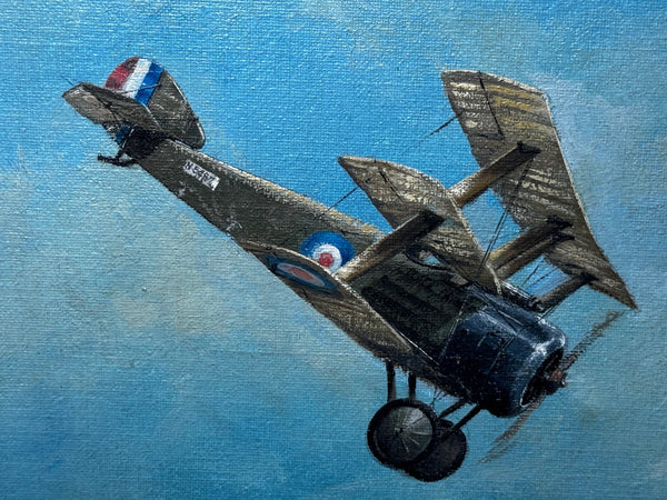 Oil Painting 1917 Air Battle Arras British Sopwith Triplanes Duel German Albatross DII Byplanes - Cheshire Antiques Consultant Ltd