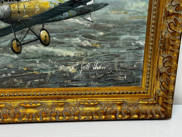 Oil Painting 1917 Air Battle Arras British Sopwith Triplanes Duel German Albatross DII Byplanes - Cheshire Antiques Consultant Ltd