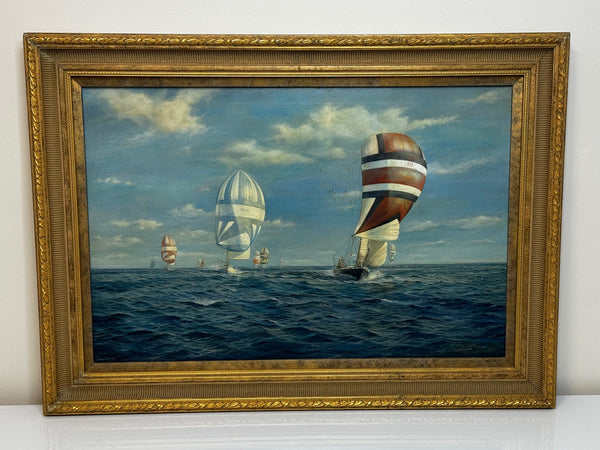 Oil Painting Admirals Cup Yacht Cross Channel Race 1969 Off Cowes Isle Wight - Cheshire Antiques Consultant Ltd