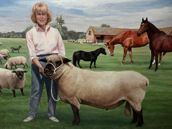 Oil Painting Camilla Parker Bowles Wiltshire Farm Prized Sheep & Horses - Cheshire Antiques Consultant Ltd