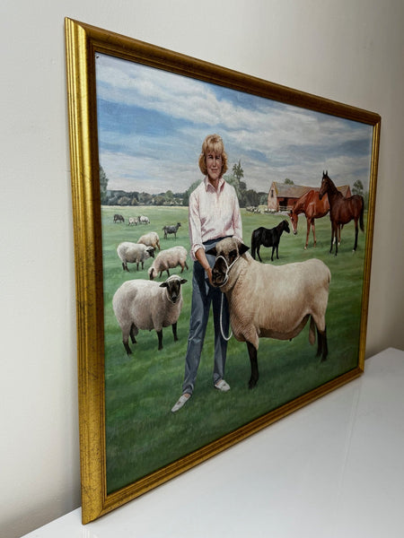 Oil Painting Camilla Parker Bowles Wiltshire Farm Prized Sheep & Horses - Cheshire Antiques Consultant Ltd