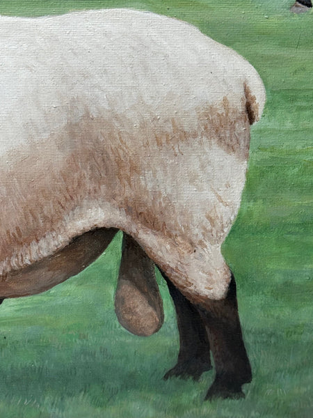 Oil Painting Camilla Parker Bowles Wiltshire Farm Prized Sheep & Horses - Cheshire Antiques Consultant Ltd