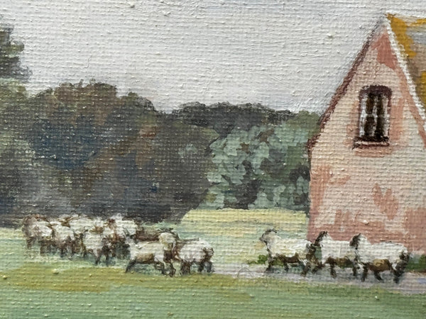 Oil Painting Camilla Parker Bowles Wiltshire Farm Prized Sheep & Horses - Cheshire Antiques Consultant Ltd