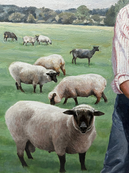 Oil Painting Camilla Parker Bowles Wiltshire Farm Prized Sheep & Horses - Cheshire Antiques Consultant Ltd