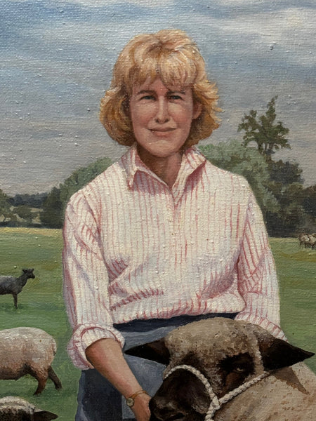 Oil Painting Camilla Parker Bowles Wiltshire Farm Prized Sheep & Horses - Cheshire Antiques Consultant Ltd