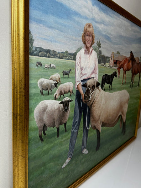 Oil Painting Camilla Parker Bowles Wiltshire Farm Prized Sheep & Horses - Cheshire Antiques Consultant Ltd