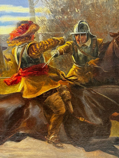 Oil Painting Civil War Royalist Pursued By Roundheads Escape From Worcester 1651 - Cheshire Antiques Consultant Ltd