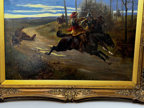 Oil Painting Civil War Royalist Pursued By Roundheads Escape From Worcester 1651 - Cheshire Antiques Consultant Ltd