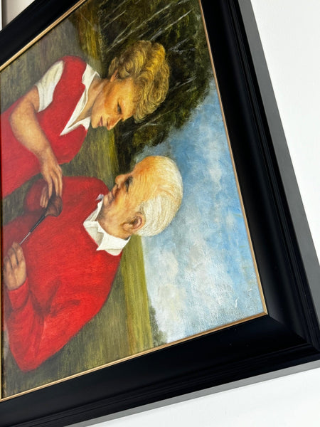 Oil Painting Harry Busson Presenting Persimmon Golf Club To Pro Bernhard Langer - Cheshire Antiques Consultant Ltd