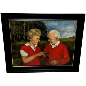 Oil Painting Harry Busson Presenting Persimmon Golf Club To Pro Bernhard Langer - Cheshire Antiques Consultant Ltd