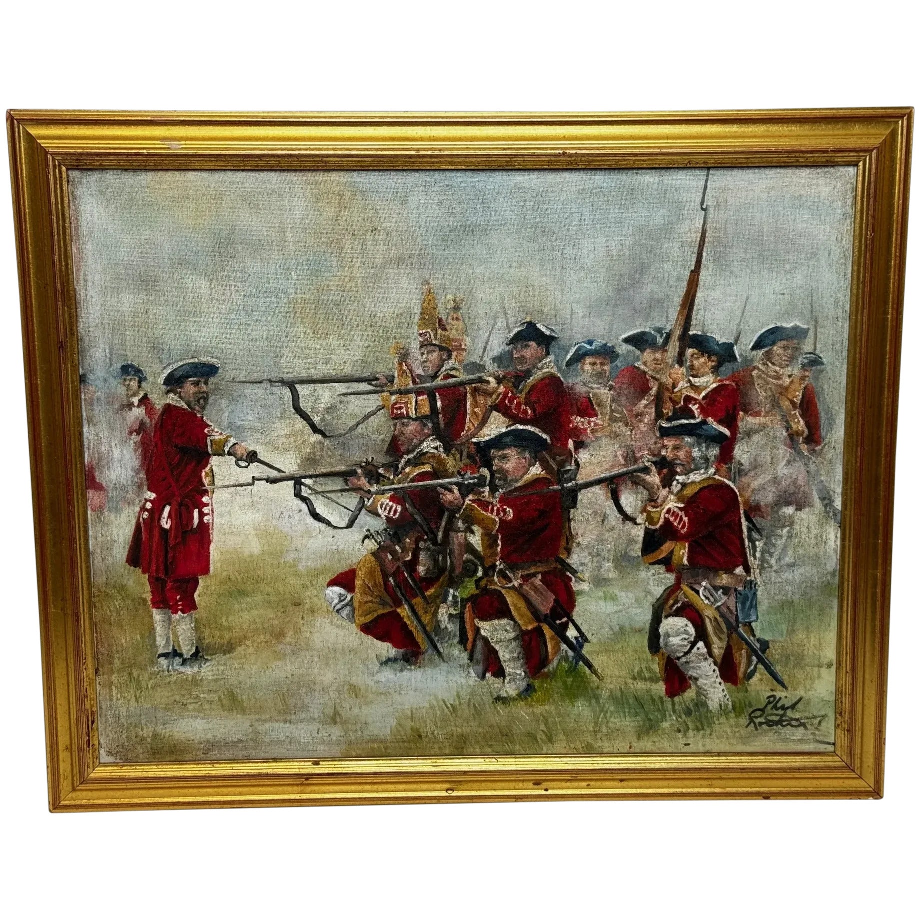 Oil Painting Historic Battle The Plains of Abraham 1759 Red Coats Quebec After Benjamin West - Cheshire Antiques Consultant Ltd