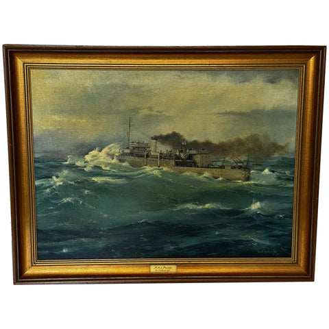 Oil Painting HMS Franklin Ship The Pentlands 1944 WW2 Convoy Duty North Sea by David Charlesworth GRA - Cheshire Antiques Consultant Ltd