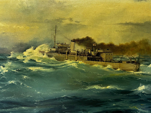 Oil Painting HMS Franklin Ship The Pentlands 1944 WW2 Convoy Duty North Sea by David Charlesworth GRA - Cheshire Antiques Consultant Ltd