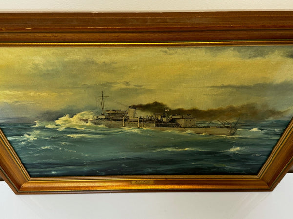 Oil Painting HMS Franklin Ship The Pentlands 1944 WW2 Convoy Duty North Sea by David Charlesworth GRA - Cheshire Antiques Consultant Ltd