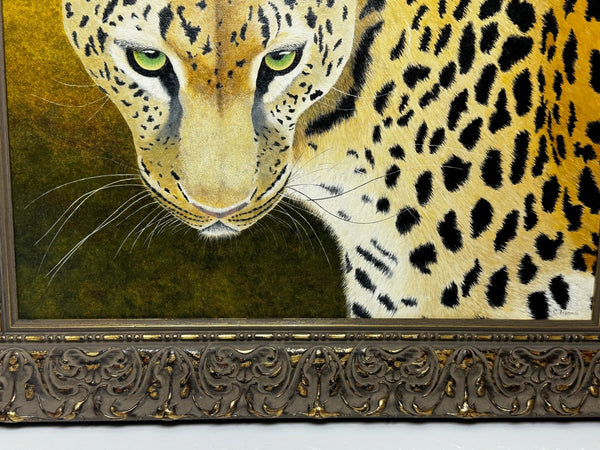 Oil Painting Leopard Green Eyes In Wilderness Masai Mara Kenya Follower Pip McGarry - Cheshire Antiques Consultant Ltd