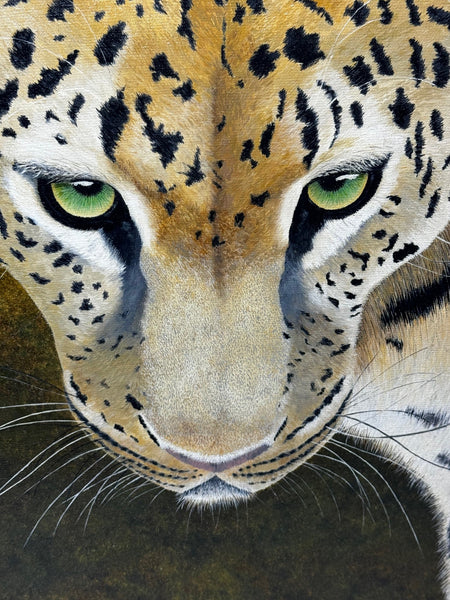 Oil Painting Leopard Green Eyes In Wilderness Masai Mara Kenya Follower Pip McGarry - Cheshire Antiques Consultant Ltd