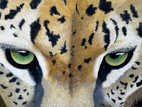 Oil Painting Leopard Green Eyes In Wilderness Masai Mara Kenya Follower Pip McGarry - Cheshire Antiques Consultant Ltd