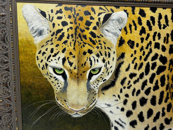 Oil Painting Leopard Green Eyes In Wilderness Masai Mara Kenya Follower Pip McGarry - Cheshire Antiques Consultant Ltd