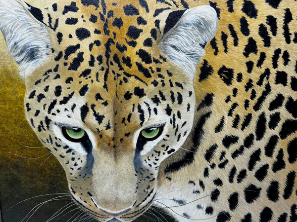 Oil Painting Leopard Green Eyes In Wilderness Masai Mara Kenya Follower Pip McGarry - Cheshire Antiques Consultant Ltd