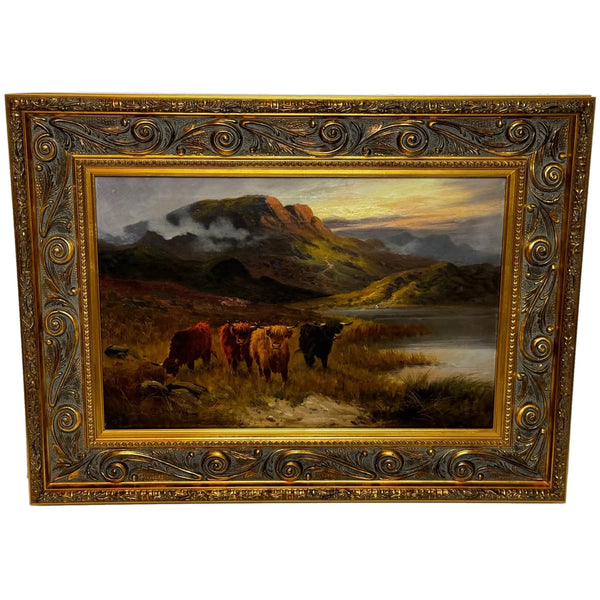 Oil Painting Longhorn Cattle West Scottish Highlands By Gustave De Brianski - Cheshire Antiques Consultant Ltd