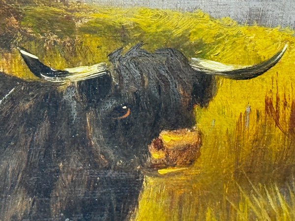 Oil Painting Longhorn Cattle West Scottish Highlands By Gustave De Brianski - Cheshire Antiques Consultant Ltd