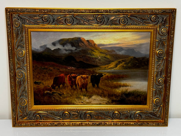 Oil Painting Longhorn Cattle West Scottish Highlands By Gustave De Brianski - Cheshire Antiques Consultant Ltd