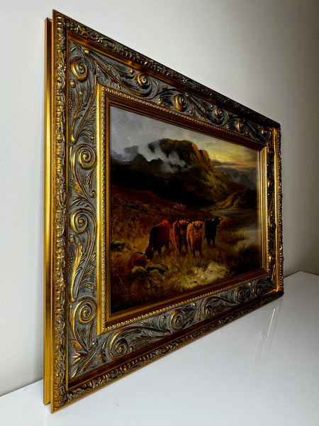 Oil Painting Longhorn Cattle West Scottish Highlands By Gustave De Brianski - Cheshire Antiques Consultant Ltd