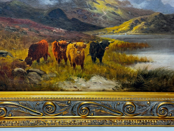 Oil Painting Longhorn Cattle West Scottish Highlands By Gustave De Brianski - Cheshire Antiques Consultant Ltd