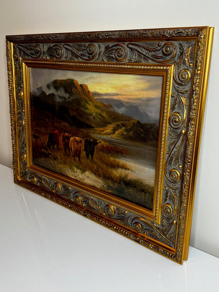 Oil Painting Longhorn Cattle West Scottish Highlands By Gustave De Brianski - Cheshire Antiques Consultant Ltd