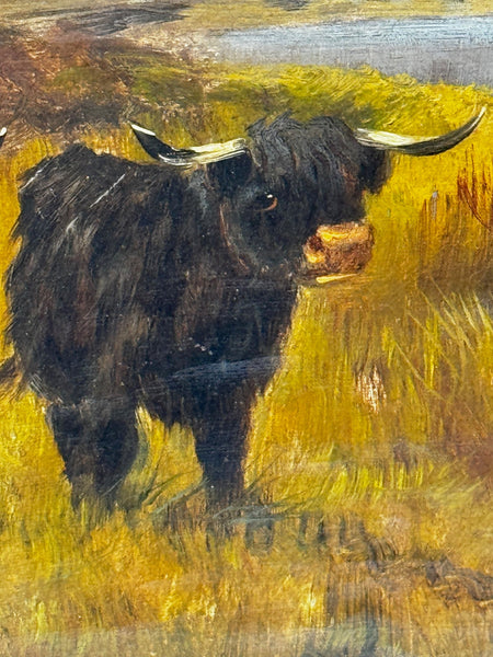 Oil Painting Longhorn Cattle West Scottish Highlands By Gustave De Brianski - Cheshire Antiques Consultant Ltd