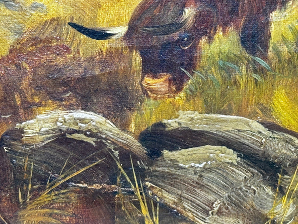 Oil Painting Longhorn Cattle West Scottish Highlands By Gustave De Brianski - Cheshire Antiques Consultant Ltd