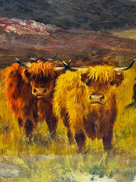 Oil Painting Longhorn Cattle West Scottish Highlands By Gustave De Brianski - Cheshire Antiques Consultant Ltd