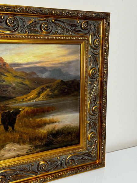 Oil Painting Longhorn Cattle West Scottish Highlands By Gustave De Brianski - Cheshire Antiques Consultant Ltd