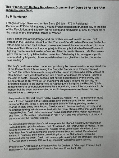 Oil Painting Napoleonic French Drummer Boy François Joseph Bara After Jacques - Louis David - Cheshire Antiques Consultant Ltd