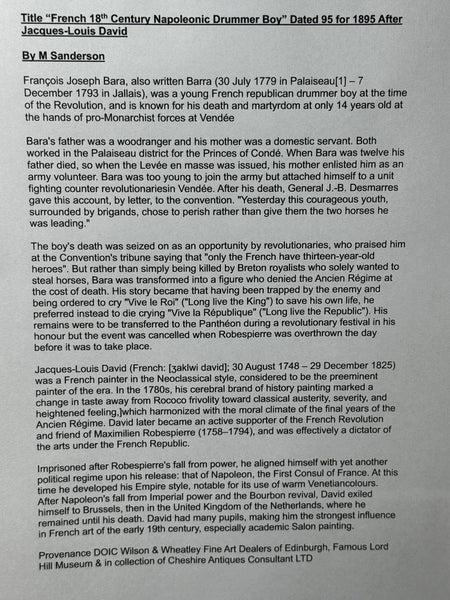Oil Painting Napoleonic French Drummer Boy François Joseph Bara After Jacques - Louis David - Cheshire Antiques Consultant Ltd