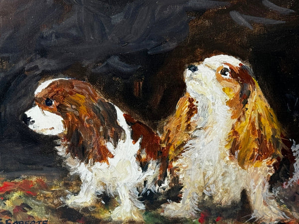 Oil Painting Portrait Of King Charles Cavalier Spaniel Dogs After John Emms - Cheshire Antiques Consultant Ltd