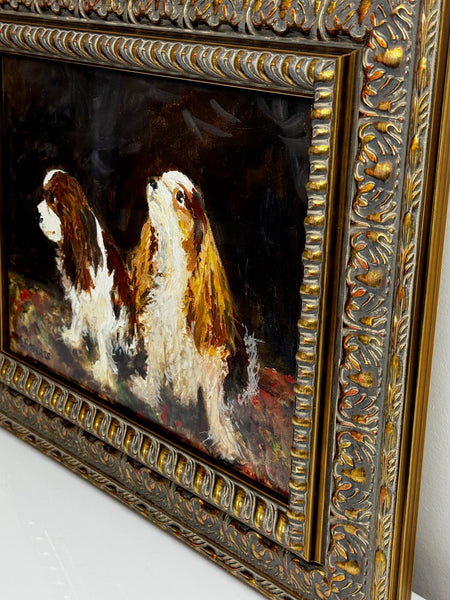 Oil Painting Portrait Of King Charles Cavalier Spaniel Dogs After John Emms - Cheshire Antiques Consultant Ltd