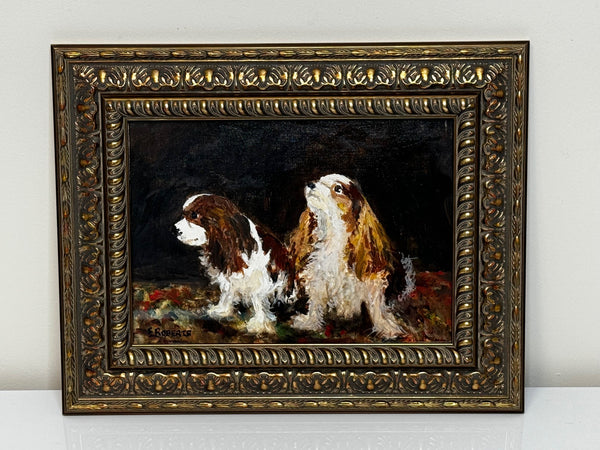 Oil Painting Portrait Of King Charles Cavalier Spaniel Dogs After John Emms - Cheshire Antiques Consultant Ltd