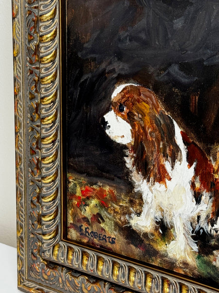 Oil Painting Portrait Of King Charles Cavalier Spaniel Dogs After John Emms - Cheshire Antiques Consultant Ltd