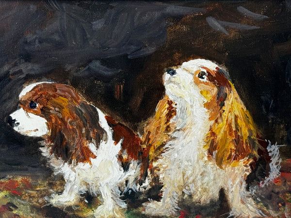 Oil Painting Portrait Of King Charles Cavalier Spaniel Dogs After John Emms - Cheshire Antiques Consultant Ltd