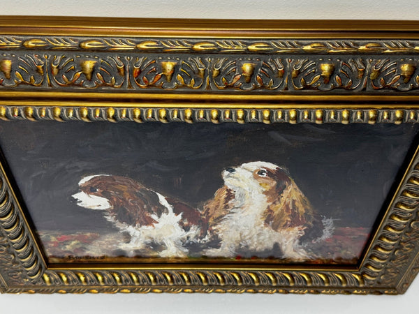 Oil Painting Portrait Of King Charles Cavalier Spaniel Dogs After John Emms - Cheshire Antiques Consultant Ltd