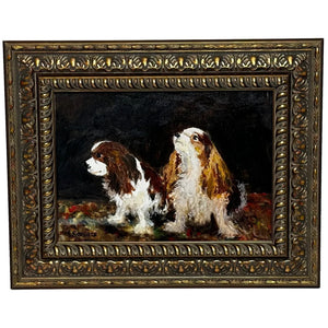 Oil Painting Portrait Of King Charles Cavalier Spaniel Dogs After John Emms - Cheshire Antiques Consultant Ltd