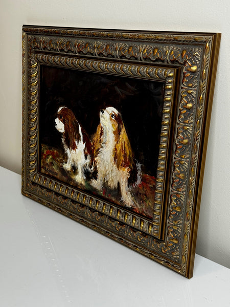 Oil Painting Portrait Of King Charles Cavalier Spaniel Dogs After John Emms - Cheshire Antiques Consultant Ltd