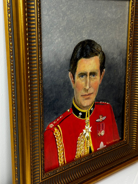 Oil Painting Portrait Young Prince Charles Of Wales Colonel In Chief Red Coat Mess Dress - Cheshire Antiques Consultant Ltd