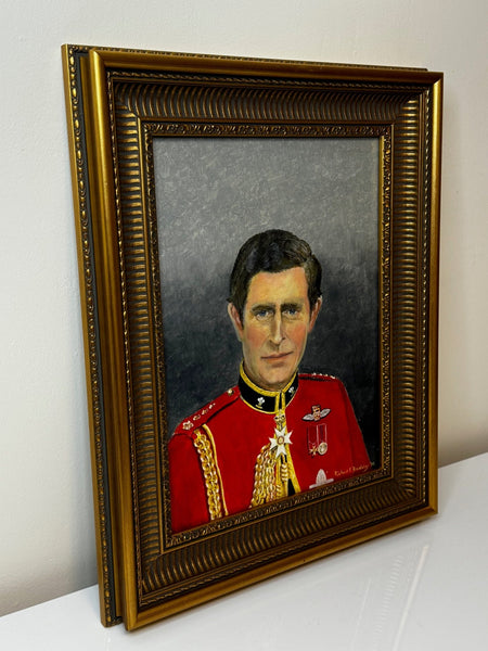 Oil Painting Portrait Young Prince Charles Of Wales Colonel In Chief Red Coat Mess Dress - Cheshire Antiques Consultant Ltd