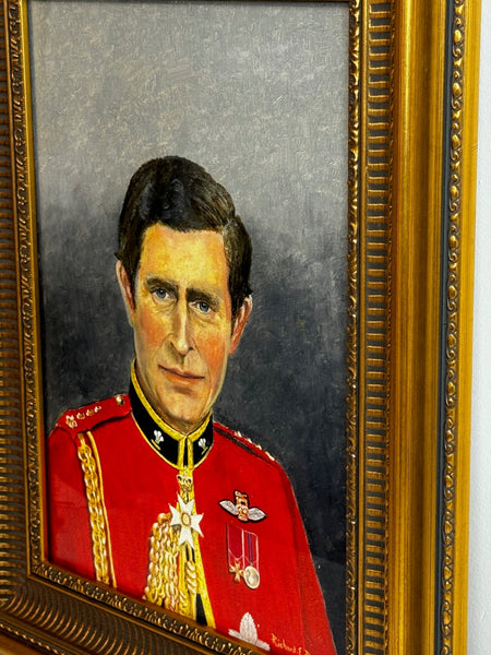 Oil Painting Portrait Young Prince Charles Of Wales Colonel In Chief Red Coat Mess Dress - Cheshire Antiques Consultant Ltd