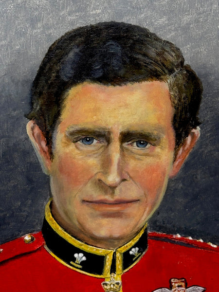 Oil Painting Portrait Young Prince Charles Of Wales Colonel In Chief Red Coat Mess Dress - Cheshire Antiques Consultant Ltd