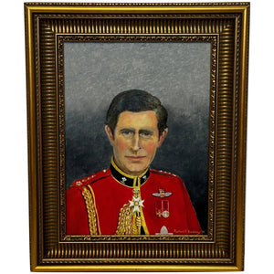Oil Painting Portrait Young Prince Charles Of Wales Colonel In Chief Red Coat Mess Dress - Cheshire Antiques Consultant Ltd