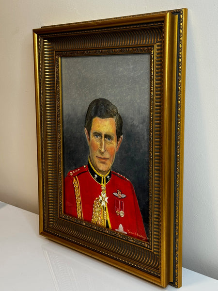 Oil Painting Portrait Young Prince Charles Of Wales Colonel In Chief Red Coat Mess Dress - Cheshire Antiques Consultant Ltd